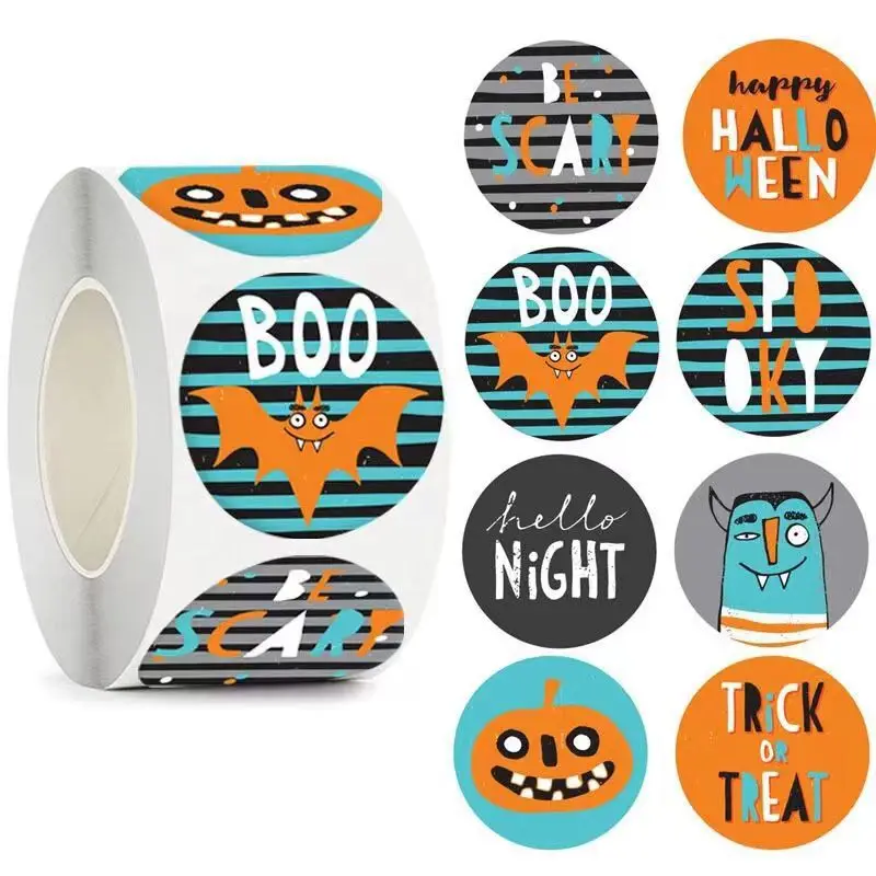 

Halloween Sticker Candy Bag Sealing Label Pumpkin Bat Pattern Decorative Stickers Planner Stickers Gudetama Art Supplies