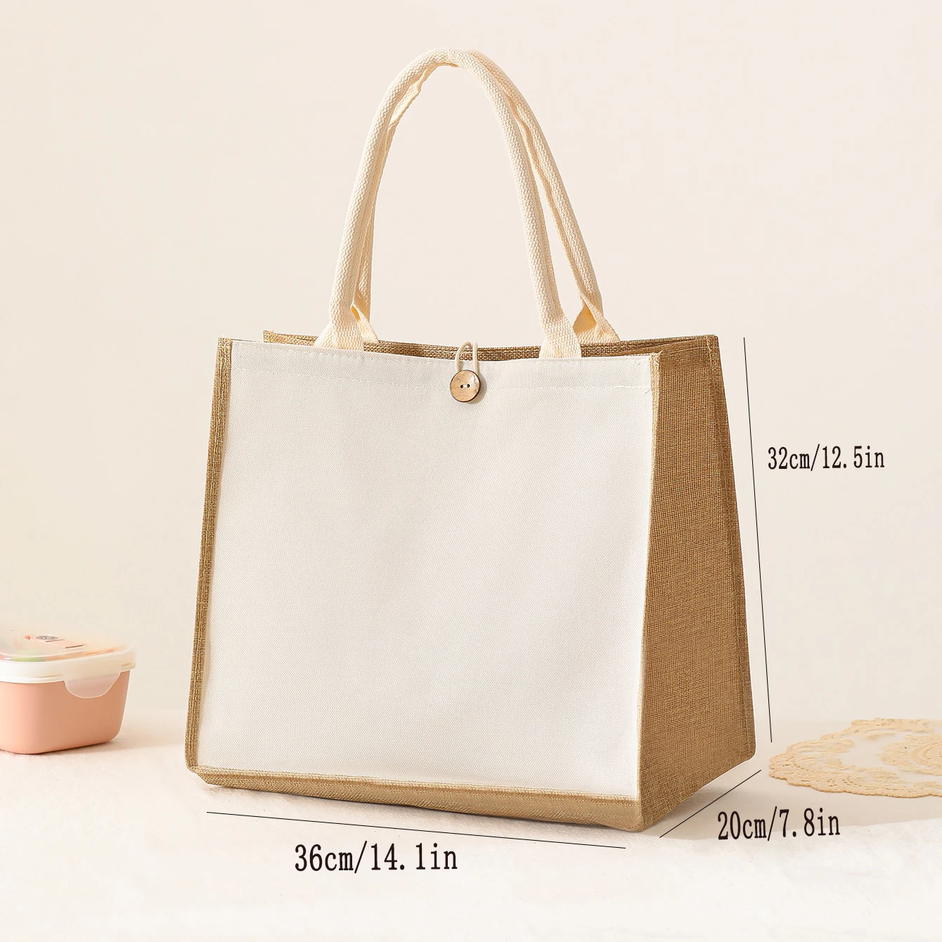 Linen plain color ladies handbag  buckle style fashionable multi-functional gift bag  daily outing shopping storage bag 2