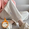 Pregnant Woman Winter Belly Pants Thick Warm High Waist Ankle-length Corduroy Trousers with Fleece Maternity Straight Trousers 1