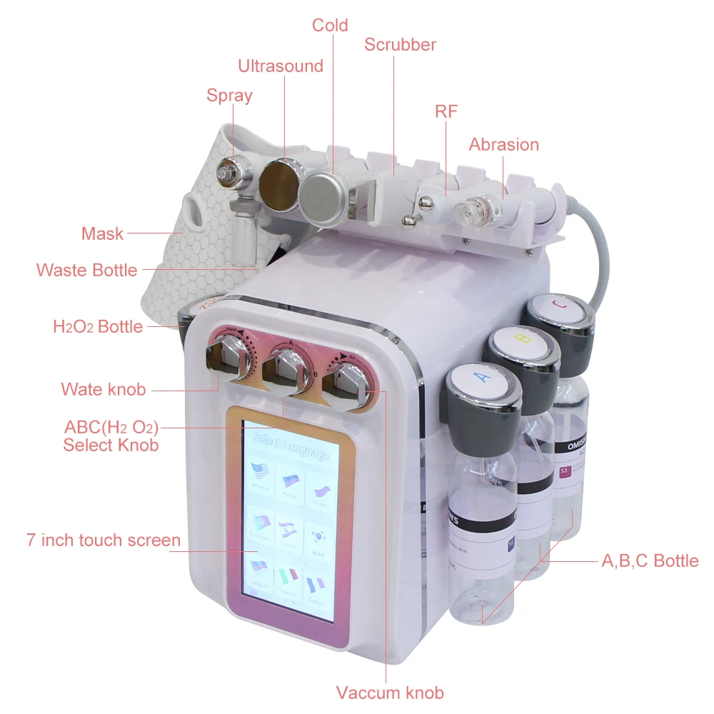 7 in 1 Hydro Dermabrasion Skin Care Beauty Machine Water Oxygen Jet Hydro Diamond Peeling Microdermabrasion Device AOKO