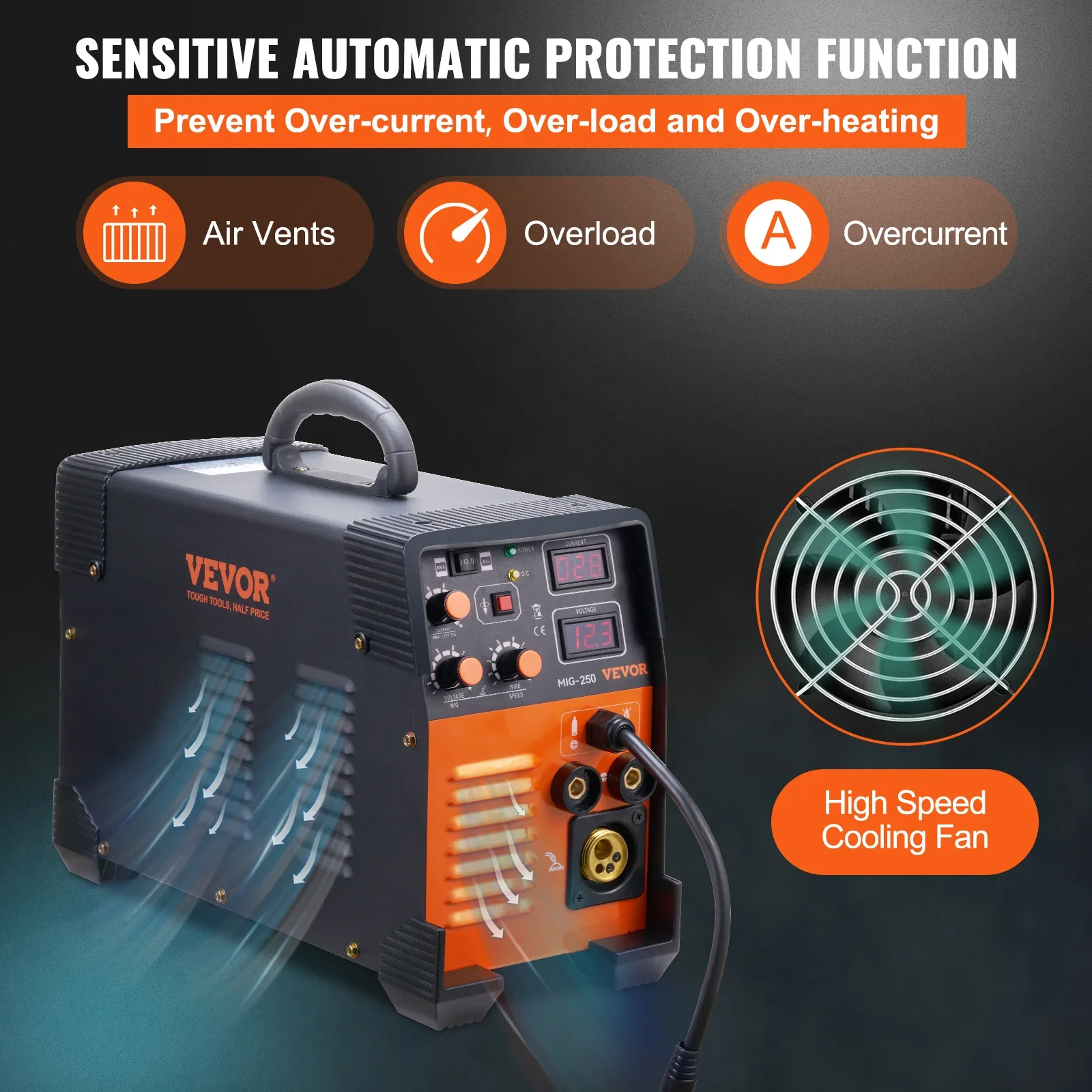 VEVOR MIG Welder 250/160/200/270A TIG Arc Welder 3 in 1 Welding Machine Stick IGBT DC Inverter  Digital Display Combo Work 6