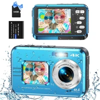 4K Underwater Camera 11FT Waterproof Camera with 64GB Card 48MP Autofocus Dual-Screen Selfie Underwater Camera for Snorkeling 1