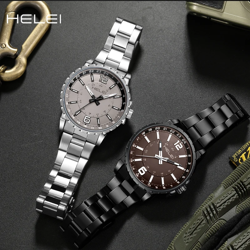 HELEI2024 Vintage Men's Watches Men's Stainless Steel Strap Men's Luxury Watches Fashion Quartz Wristwatch Gifts For Men