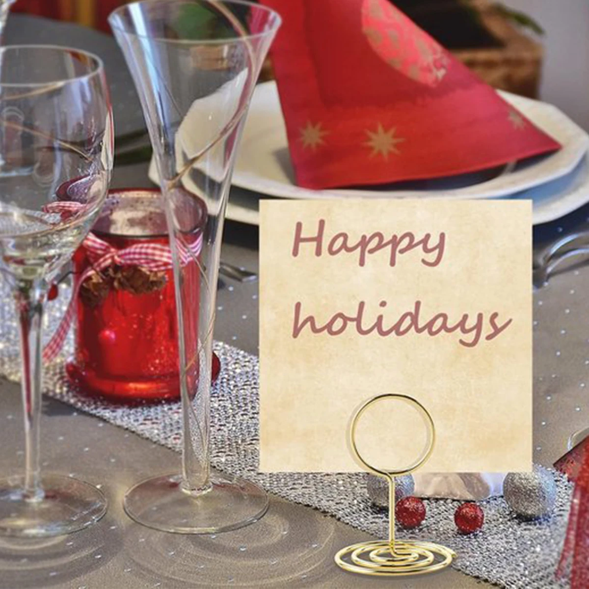 Mini Metallic Paper Clamp Gold Desktop Decoration Round Shape Photos Clips Place Card Clamps Stand Table Numbers Holder 20Pcs