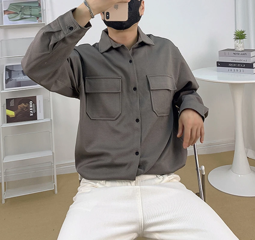 

2023 Autumn Men's Fashion Trend Cargo Pocket Shirt Workwear Long Sleeve Casual Popular Shirt Thickened Fabric As Coats M-2XL
