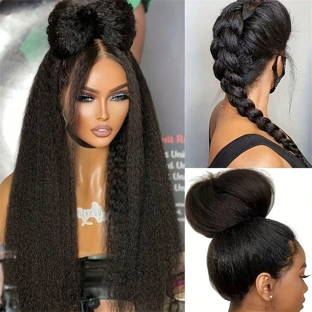 13x4 Kinky Straight HD Lace Front Human Hair Wigs Kinky Straight 360 Full Lace Frontal Wigs For Women Pre Plucked 250 Density 3