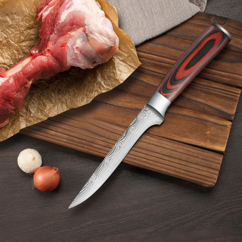 

Kitchen Knife Boning Knife Damascus Laser Pattern Butcher Knife Stainless Steel Bone Meat Fruit Vegetable Fish Chef Knife