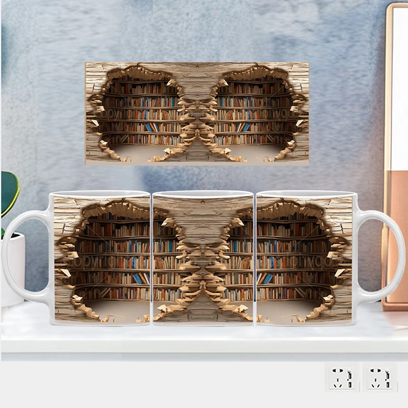 3D 책장 세라믹 머그잔, 창의적인 공간 디자인, 도서관 선반 컵, 차 우유 커피 컵, 책 애호가에게 최고의 선물