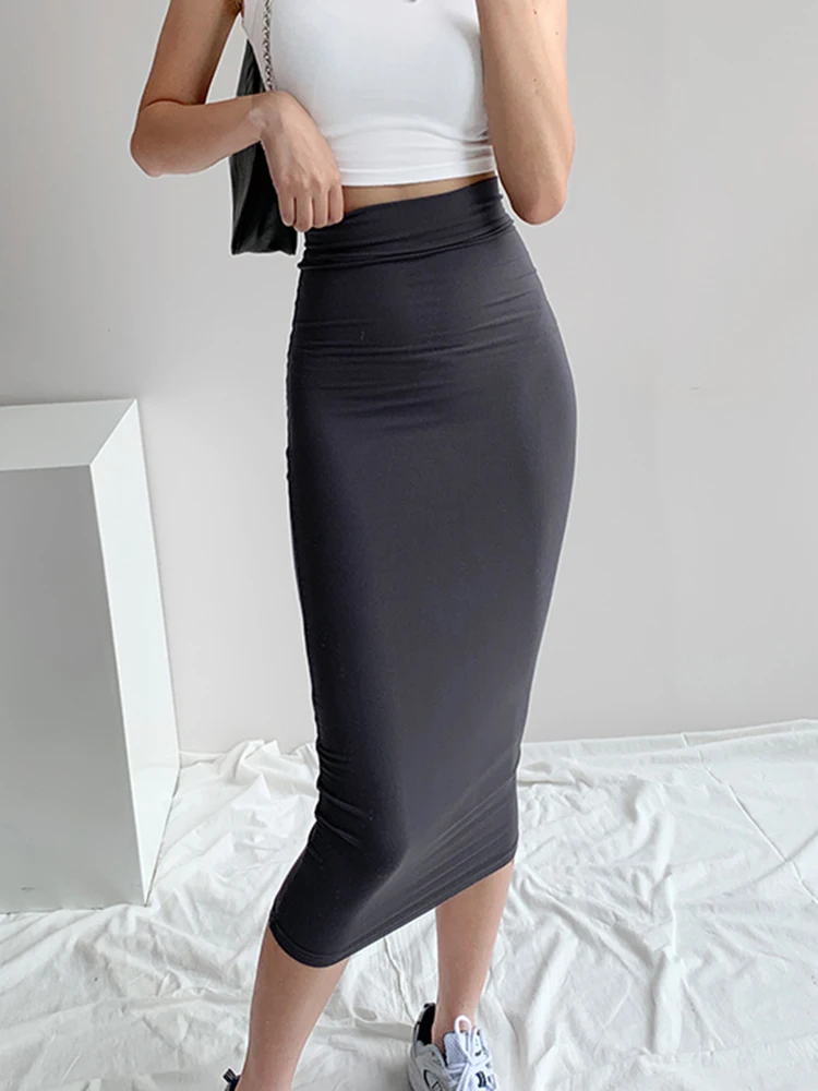 High Stretch Tight Skirts Women European and American Elegant High Waist Midi Skirts Hot Girl Slim Solid Black One Step Skirts wash denim patchwork color flare pants for women spicy girl streetwear 2023 autumn fashion high waist tight slim jeans