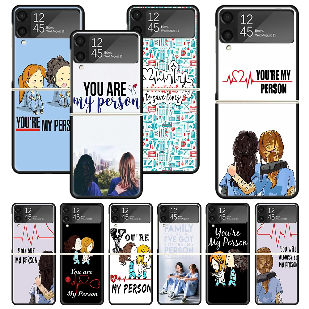Greys Anatomy Person Print Case Per Samsung Galaxy Z Flip 3 4 5 5G Black Hard Cell Phone Shell Zflip3 Flip4 Flip5 Pattern Cover