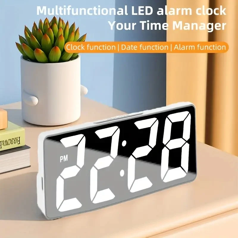 Ultimo orologio digitale sveglia a LED orologio da tavolo elettronico per camera da letto con Display della temperatura luminosità regolabile 12/24 ore