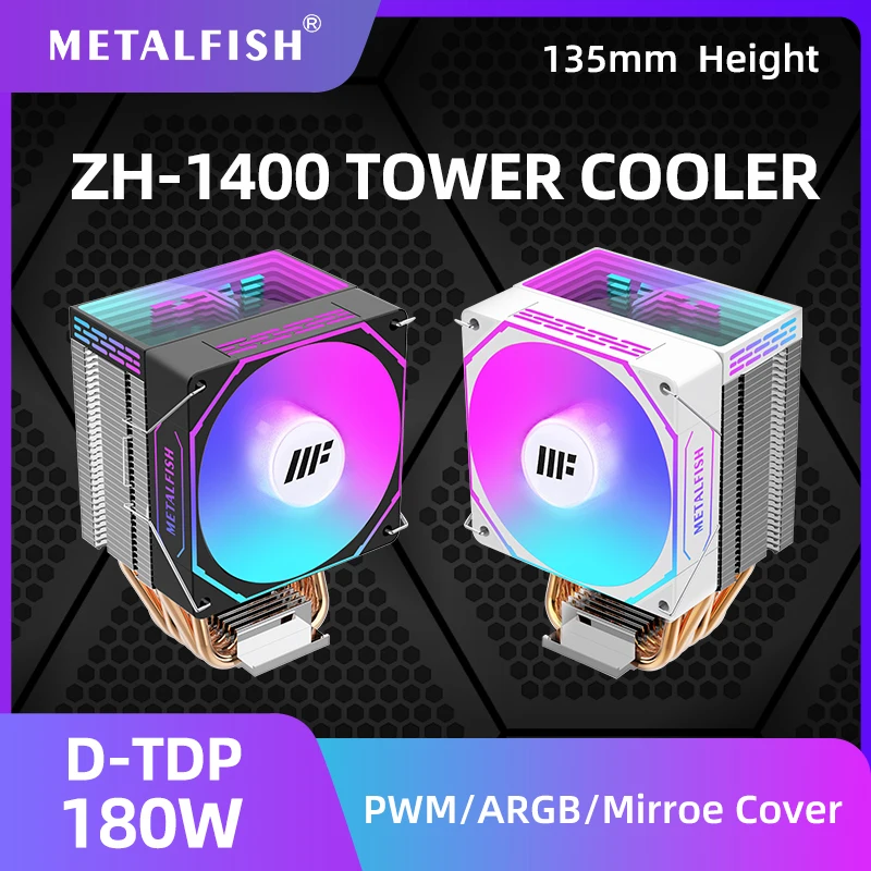 Metalfish-cpu Refrigerador para o pc Radiador Branco 4pin Pwm fã Silencioso do Argb Intel 1700 1200 1150 1155 1156 1366 2011 Am5 Am4 Am3 X99 X79