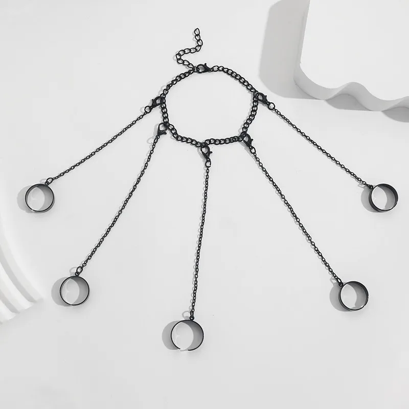 Punk Geometric Black Color Chain Wrist Bracelet for Women Men Ring Emo Fashion Jewelry Gifts jewelry accessories