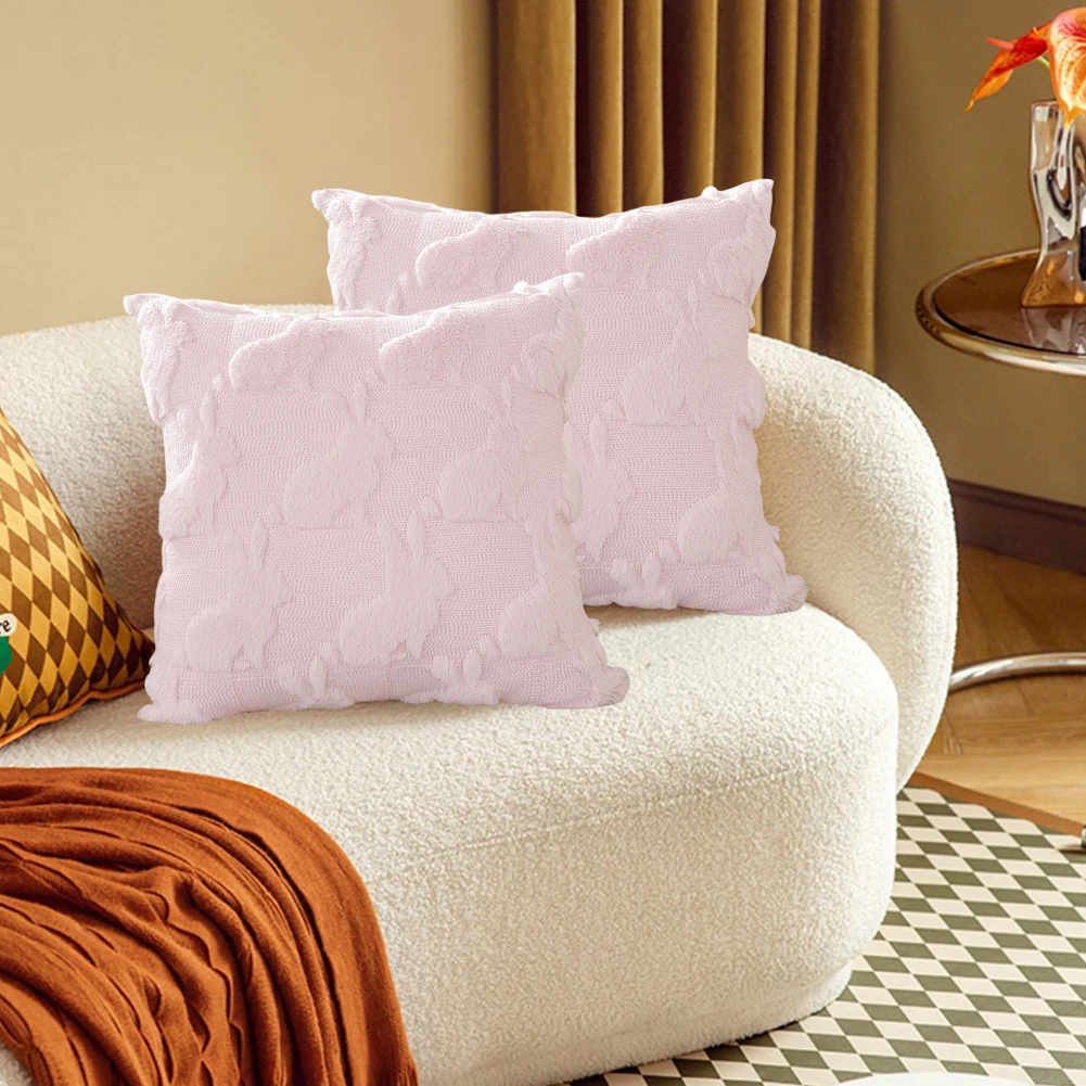 Easter Rabbits Throw Pillow Cover 45x45cm Bunny Soft Cushion Case Bunny Faux Fur Pillow Case for Living Room Bedroom