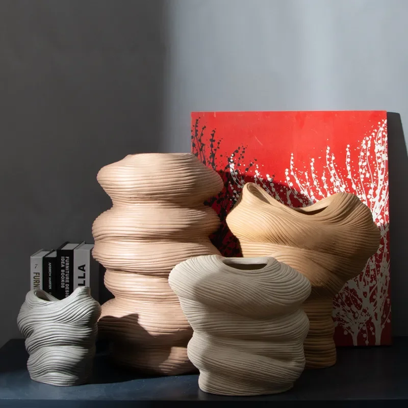 Ceramic Vase Stripe Winding Pattern Flower Vase Porcelain Crafts Flower Arrangement Accessories Home Furnishing Decoration 3