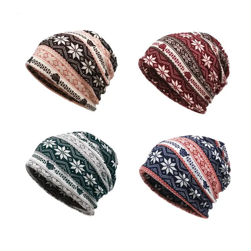 

2023 Autumn And Winter Cotton Geometric Print Thicken Knitted Hat Warm Skullies Cap Beanie Hat For Men and Women 184