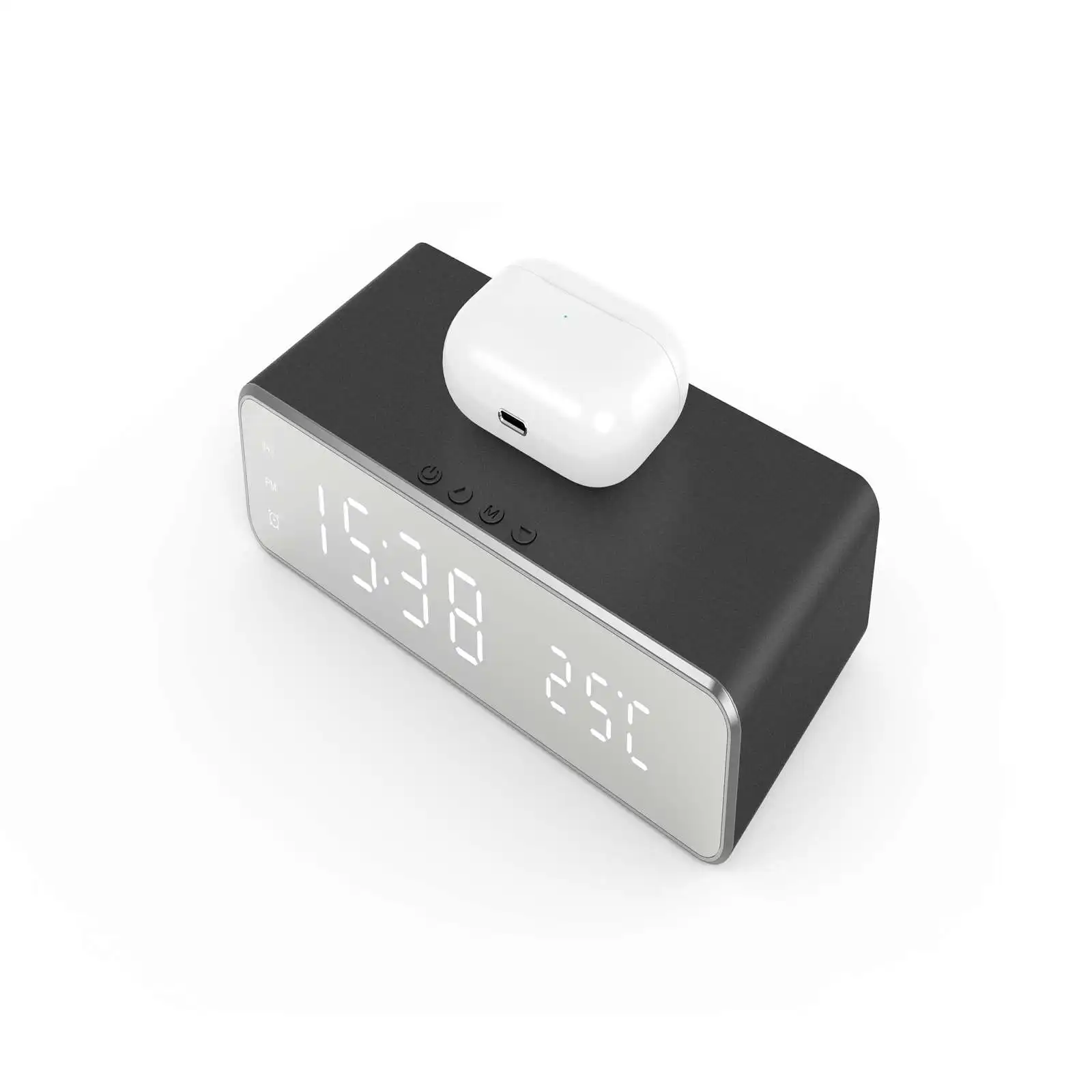 무선 충전기 시간 알람 시계 LED 디지털 온도계 이어폰 폰 충전기, 아이폰 삼성용 고속 충전 독 스테이션
