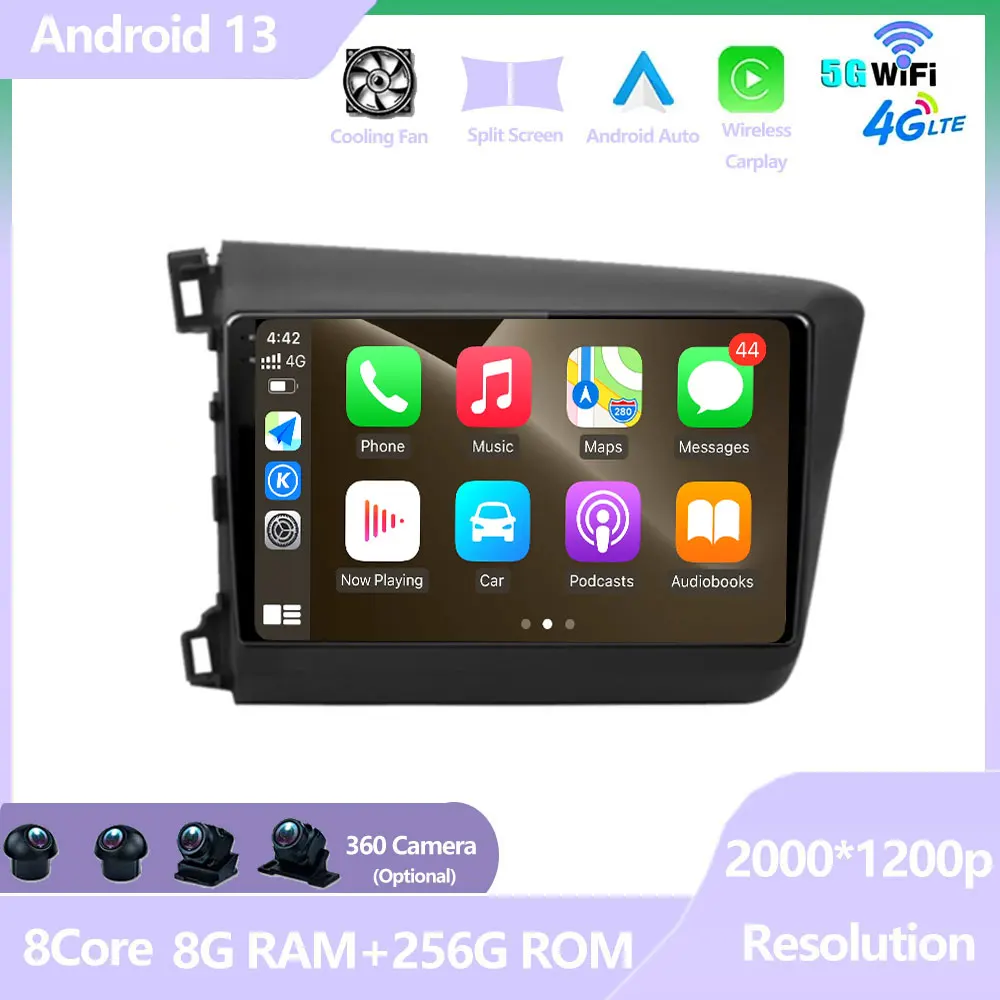 

For Honda Civic 2012 - 2015 Android 13 Auto Radio Car Multimedia Video Player GPS Navigation Screen 4G DSP Audio Stereo Tools