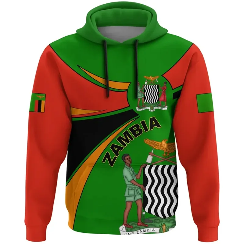 3D African The Republic-Of Zambia Flag Printing New In Hoodies & Sweatshirts Zambia Ethnic Emblem Graphic Hooded Hoody Pullovers