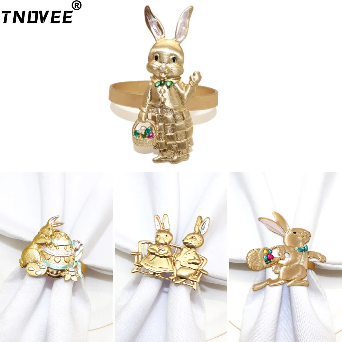 

12Pcs Easter Rabbit Napkin Rings Gold Napkin Holders for Table Setting Bunny Napkin Rings for Weddings Holiday Home Decor ERH182