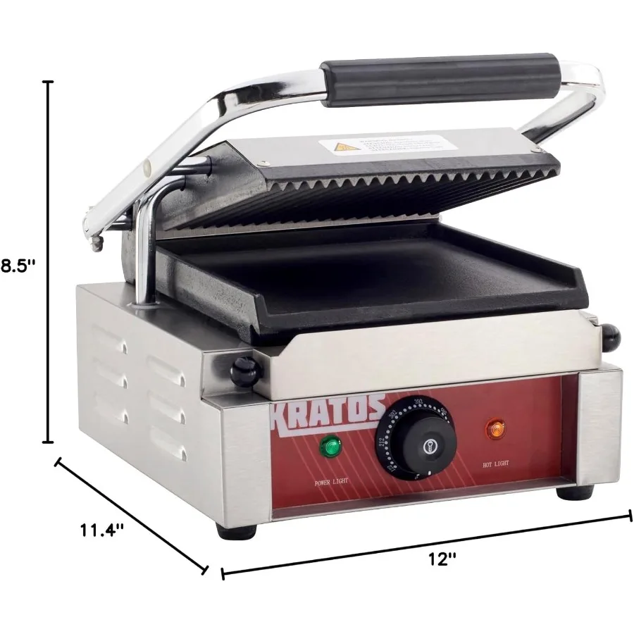 Commercial Electric Panini Sandwich Grill with Grooved Top and Smooth Bottom Plates for Perfect Toasted Sandwiches 9 x 9 Large