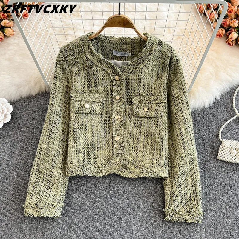 

New Autumn Winter Small Fragrance Tweed Jacket Women Fashion Elegant Luxury Long Sleeve Woolen Coats Vintage Tassel Outwear Tops
