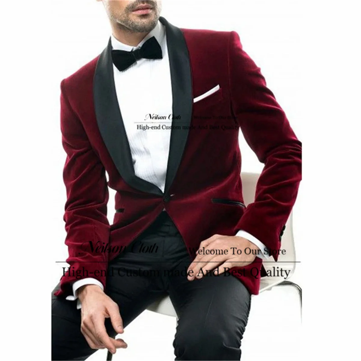 

New Burgundy Male Prom Blazers One Button Groom Wedding Tuxedos 2 Pieces Sets Shawl Lapel Men Suits Slim Fit Costume Homme