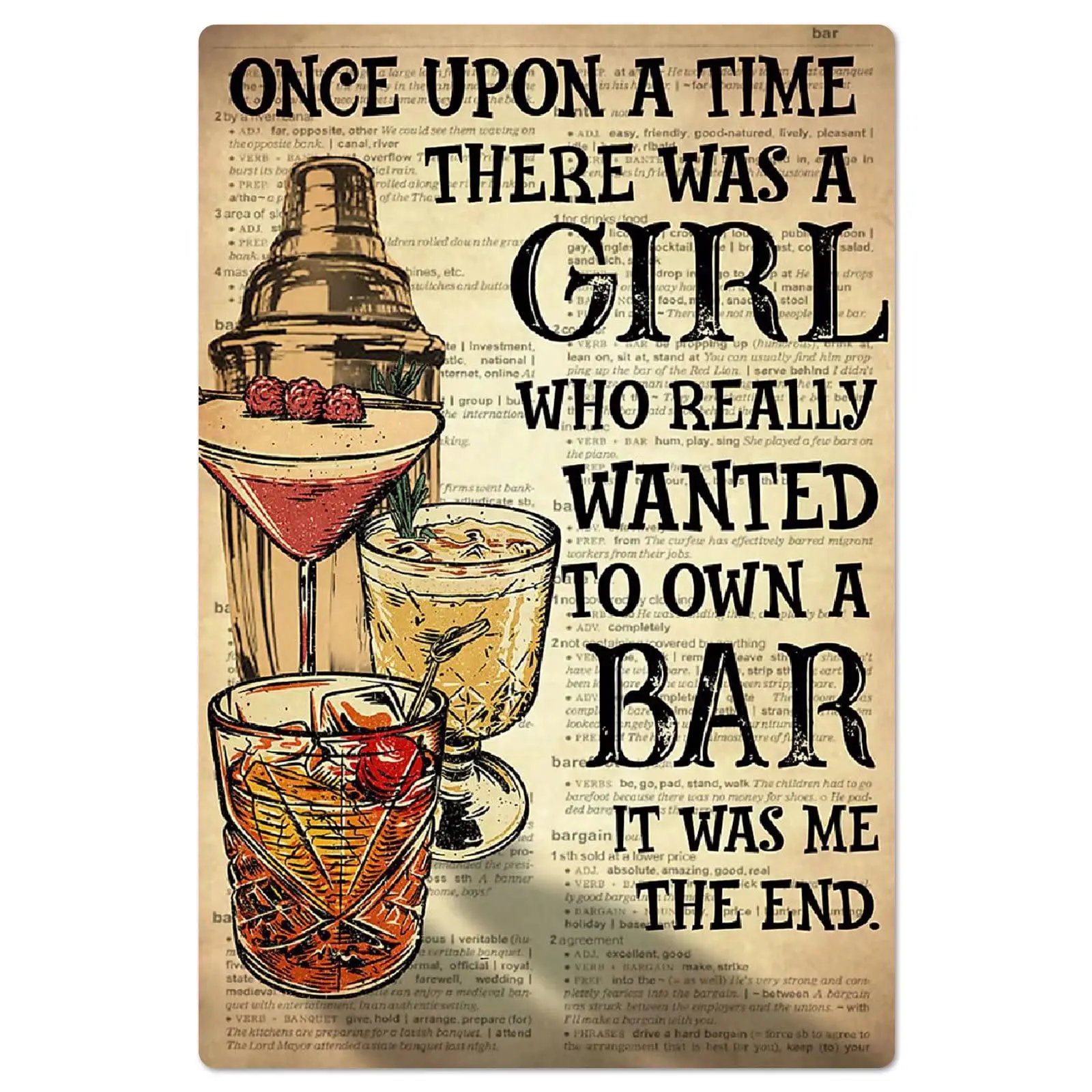 

Vintage metal Board Hanging Cocktail Once Upon A Time There Was A Girl Who Really Wanted To Own A Bar Wall Decor Cafe Bar Club H