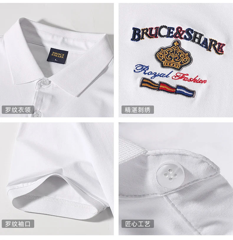 2025 Summer Solid Color Men's Short Polos Bruce&Shark Fashion Embroidery Straight Men's Navy Polo Shirt Thin Cotton Big Size 4XL 17 Se97caac5e7614c389dfcfdb8ed424b19V