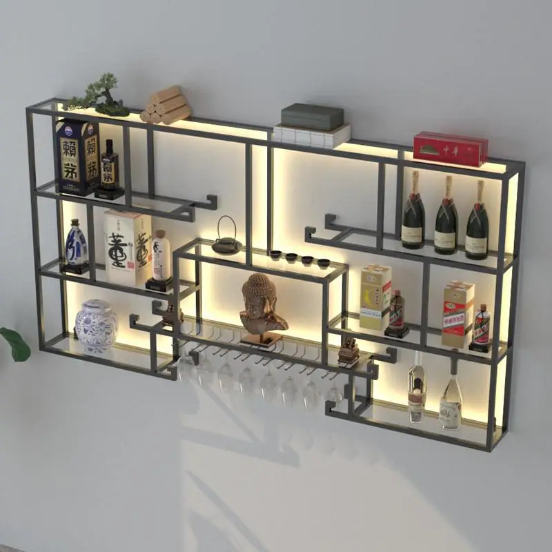 

Modern Bottle Bar Cabinet Wineglass Liquor Rack Floating Counter Display Bar Cabinet Designer Porta Bottiglie Vino Bar Furniture
