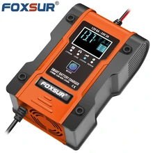 FOXSUR 자동 스마트 배터리 충전기, 젤 습식 AGM용 7 단 자동차 배터리 충전기, 리튬 LiFePO4 LiPo, 12V, 24V, 6A, 12.6V