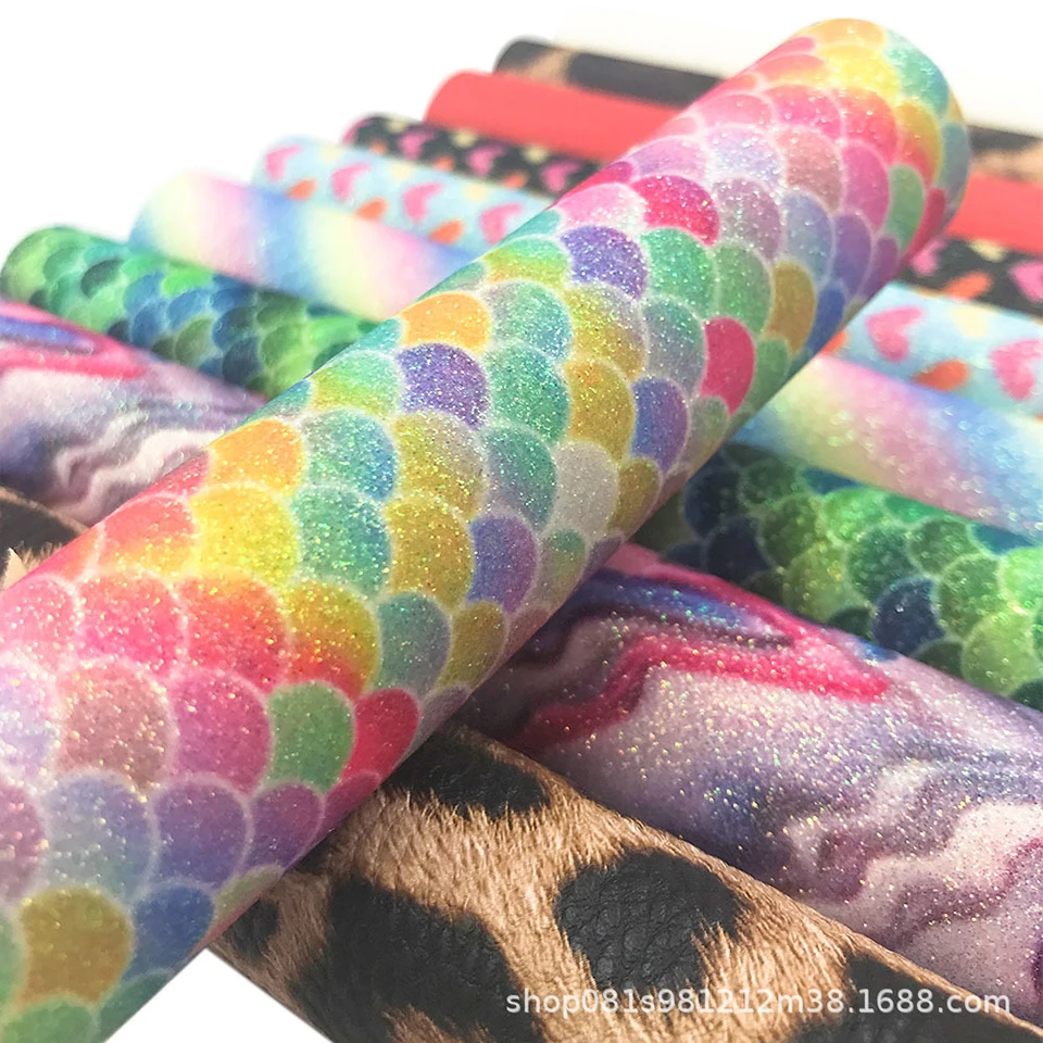 

ewelry Making Handicrafts Supplies 10Pcs Mermaid,Leopard Print Leather Fabric Faux Leather Sheets Set For Bag Making AA01070-13