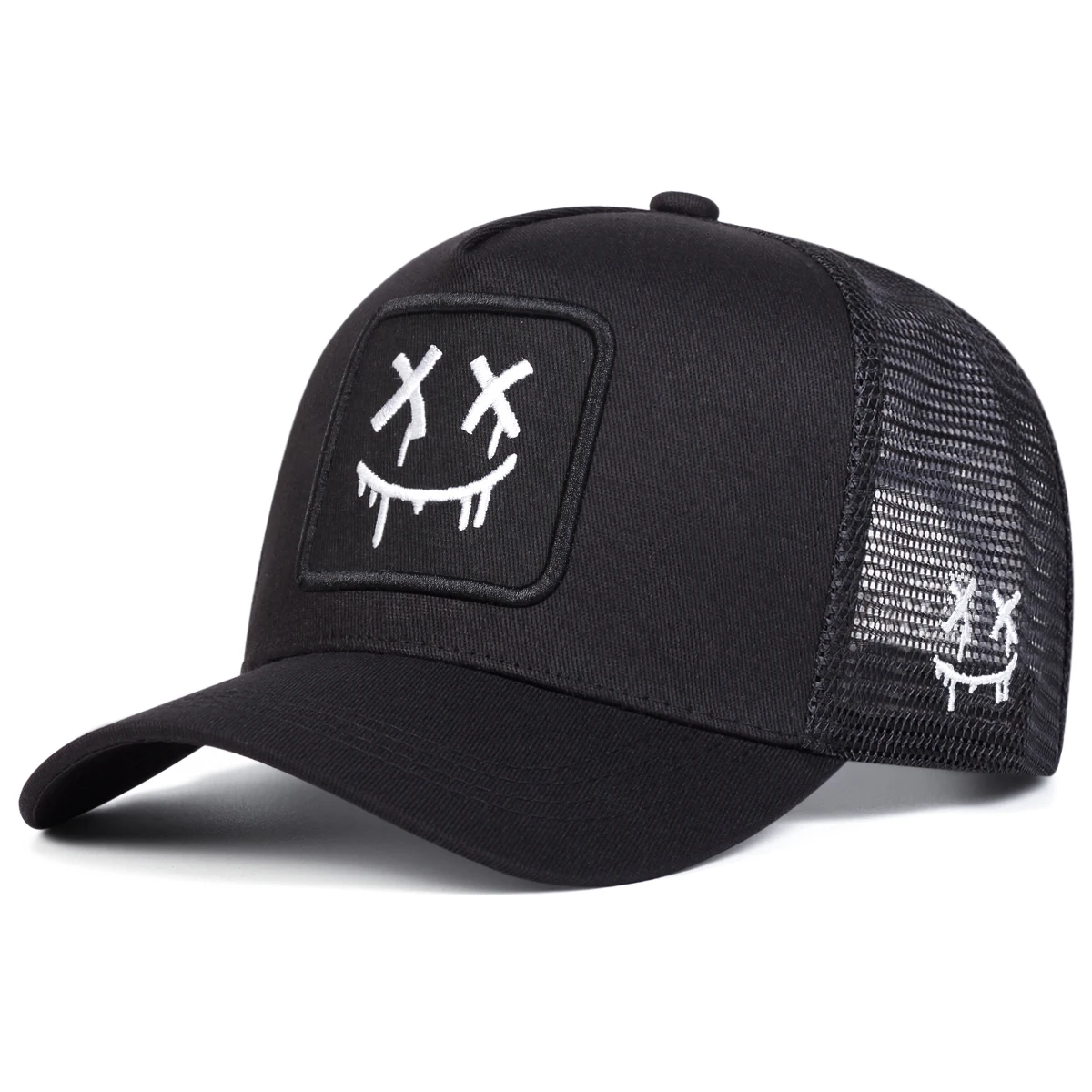 Unisex XX Baseball-Netzkappen mit lächelndem Gesicht und Stickerei, für Frühling und Sommer, für den Außenbereich, verstellbare Freizeithüte, Sonnenschutzhut – Detail 2