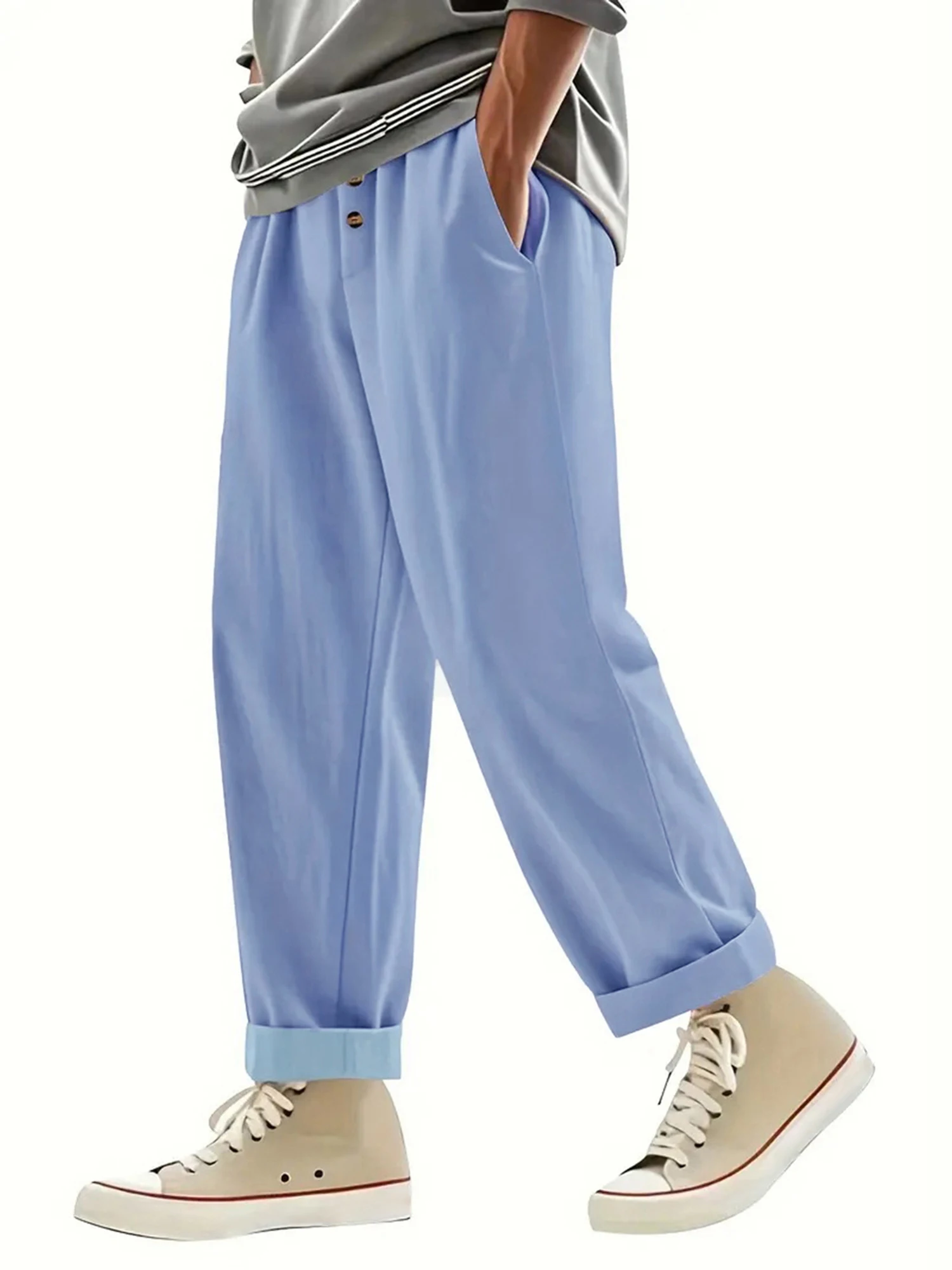 Men s Lightweight Linen Drawstring Beach Pants with High Waist and Button Front Closure for Casual Summer Lounging