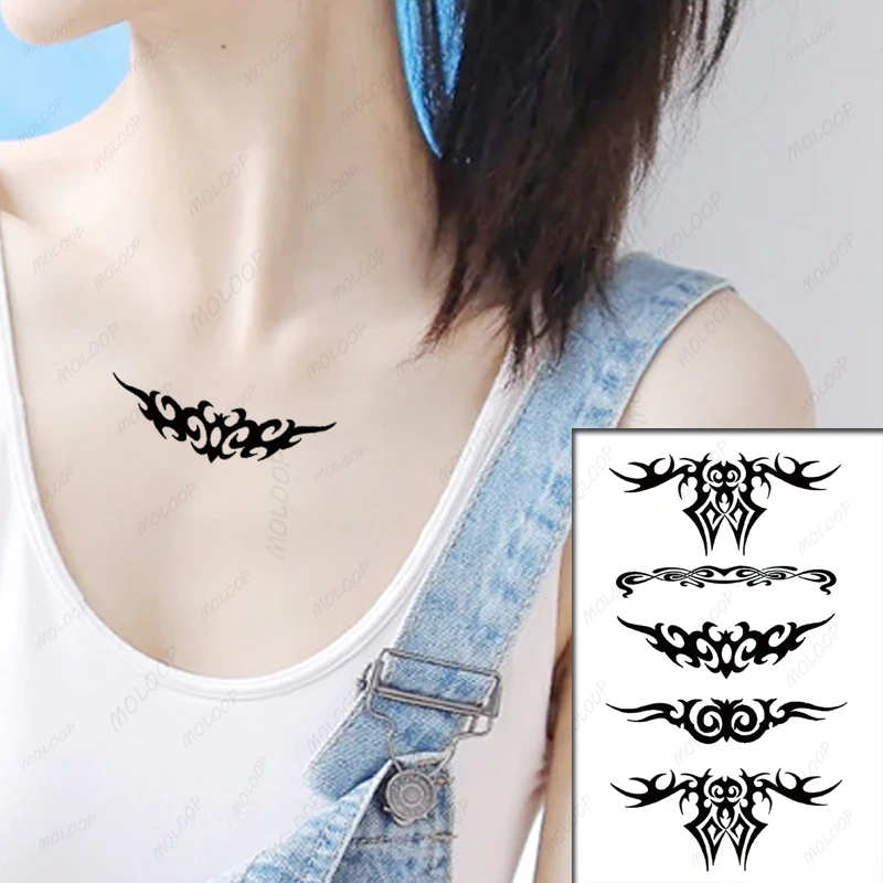 

Tattoo Sticker Black Totem Line Drawing Element Flash MakeupTemporary Waterproof Party Arm Hand Fake Body Art for Men Women
