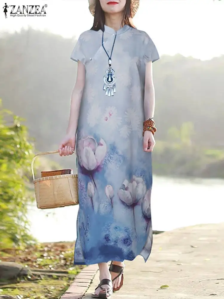 

ZANZEA Vintage Sundress Summer Floral Printed Dress Women Short Sleeve O Neck Robe Bohemain Holiday Vestidos Robe Kaftan 2024