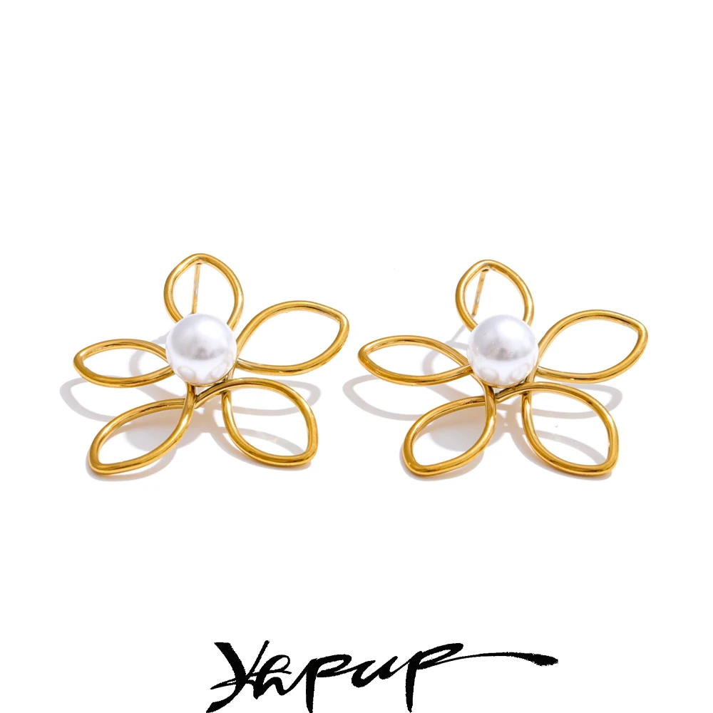 Yhpup Jewelry Stainless Steel Pearl Flower Trendy Attractive Accessories