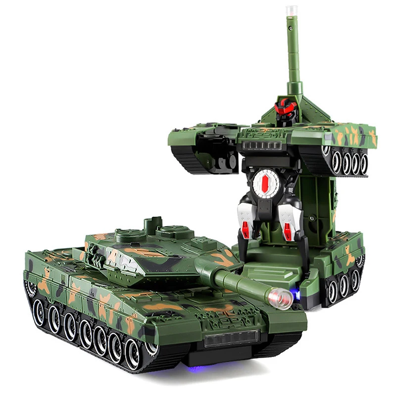 RC Tanque Carregando Deformação Robô, Veículo Militar, Tanque De Controle Remoto, Música Leve, Brinquedo Dos Meninos, Presente De Natal