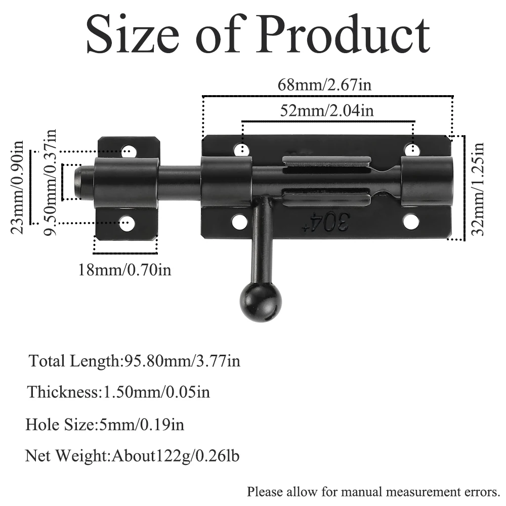 304 Stainless Steel Barrel Bolt Door Latch Door Latch With Padlock Hole Thickened Black Sliding Latch For Doors Windows Drawer Cabinets