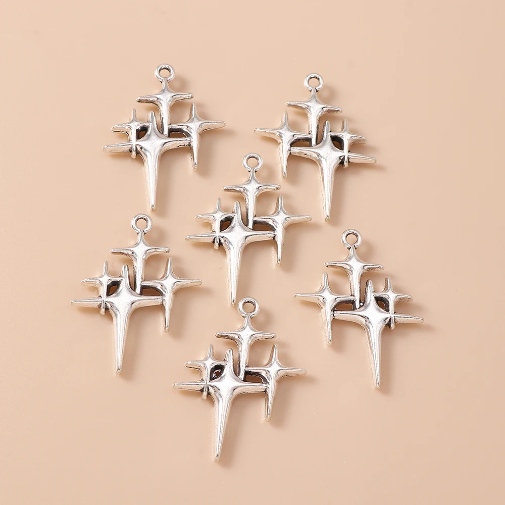 Leslie 10 Stück/Lot Legierung Antik-Silberfarben Polaris-Stern-Anhänger für Armbänder Halsketten DIY Handgemachtes Schmuckzubehör