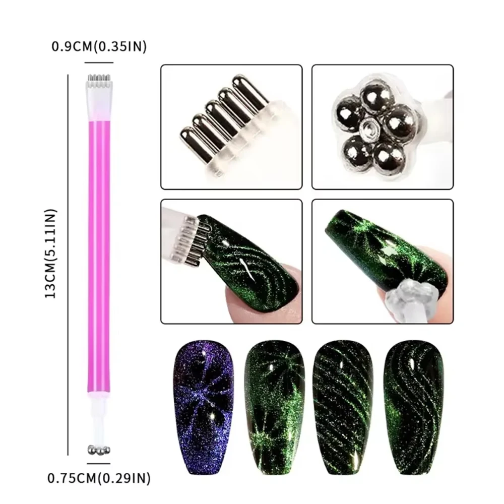 8PCS Nail Magnet Tool Pen Super Long Magnetic Cat Eye Gel Polish Kit for DIY Nail Art at Home Salon Or Studio magnetic nail art tools