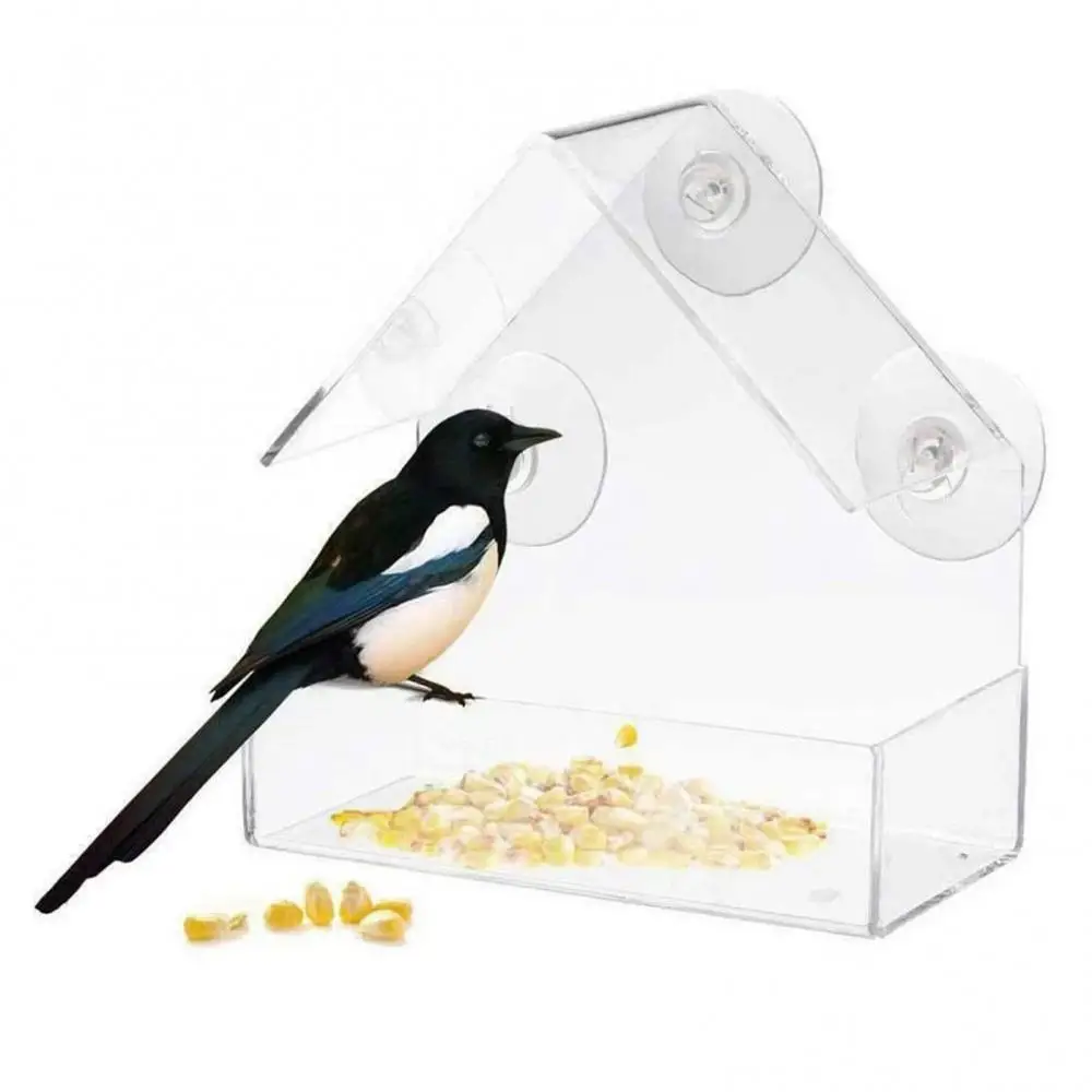 

Transparent Bird Feeder Feeding Feeding Tool Acrylic Suction Cup Mounted Birdhouse Food Tool