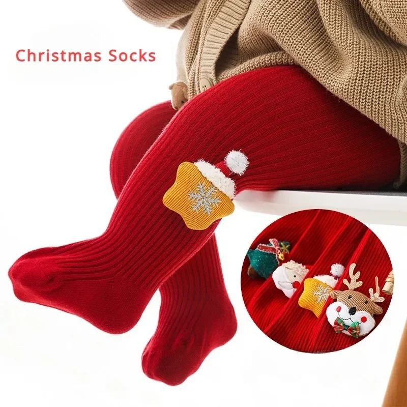 

Children Cartoon Christmas Socks Tights Soft Cotton Baby Girls Red Pantyhose Leggings Kids Infant Tights Sock Xmas New Year Gift