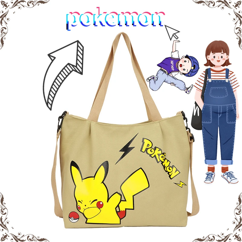 

Genuine Pokemon Anime Around Pikachu Pattern Large Capacity Canvas Lightweight Kawaii Cute Student Storage Bag Shopping Bag