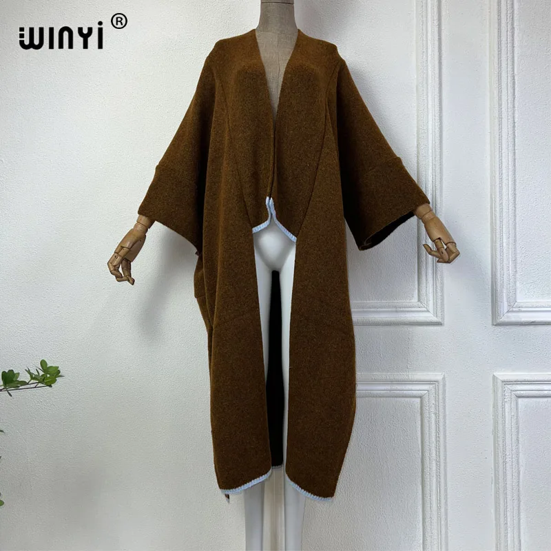 

WINYI solid colour woman Winter Knitted kimono Christmas new Fashion hipster party dress Thick Warm Female jacket holiday coat