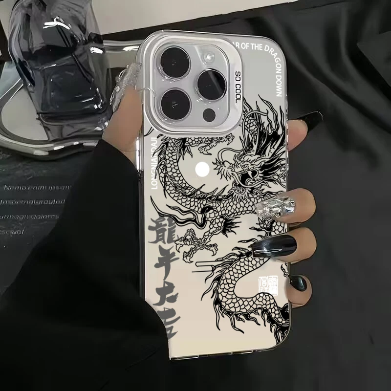 Luxury Dragon Totem Anti-Drop Armor Case with Lens Protection and Plated Cover
