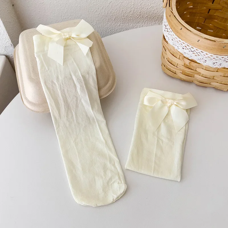 Girls Mid-tube Socks Lace Spring Summer Thin Kids Velvet Bow Socks Candy Color Pile Lolita Stockings Children Sock 4