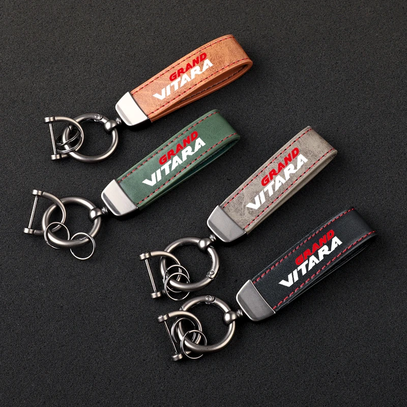 

High-Grade Leather Car KeyChain 360 Degree Rotating Horseshoe Key Rings For SUZUKI GRAND VITARA Car KeyChain Car Accessories
