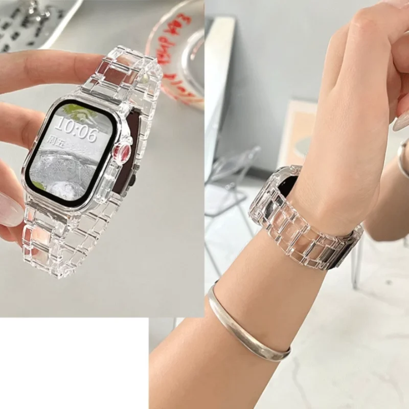 Rainbow Clear Resin Smartwatch Band with Transparent Case Bracelet Accessory