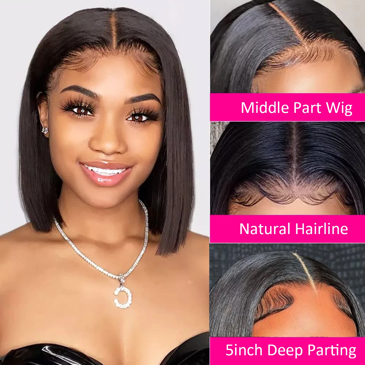 

Sleek Straight Short Bob Wig 13*5*2 T Part Lace Front Wig Human Hair Wigs 180% Density Peruvian Lace Front Human Hair Wigs